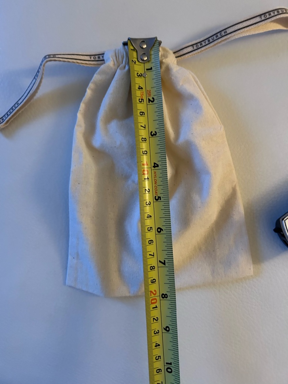 Tory Burch Natural Cotton Drawstring Pouch with Branded Ribbon - Picture 3 of 3